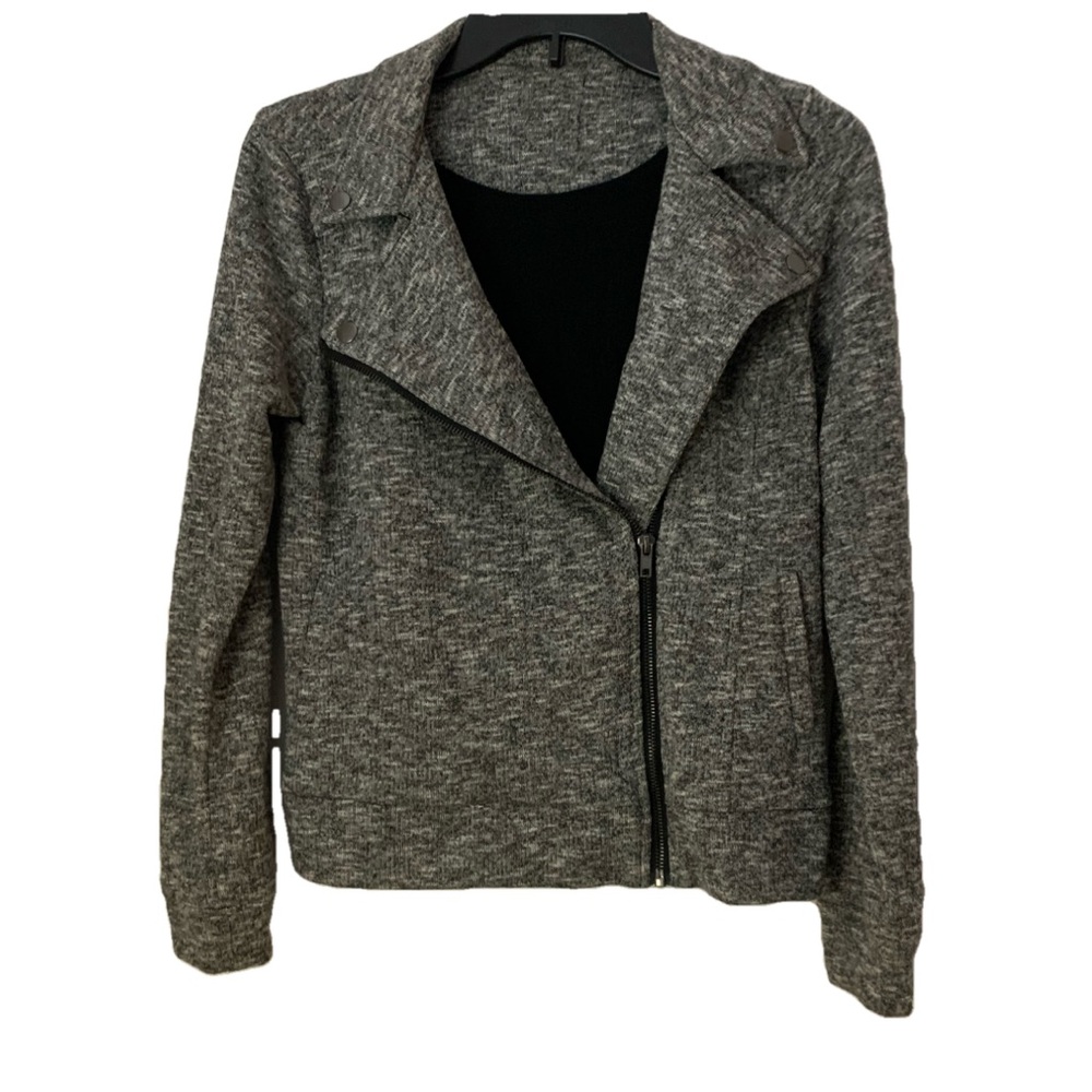 Soft Grey Marled Fabric Moto Jacket